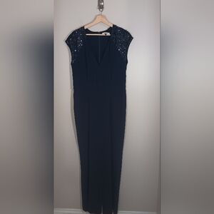 Halston Heritage Navy Sequin‎ Stretch Formal Wedding Women's Jumpsuit Size 12